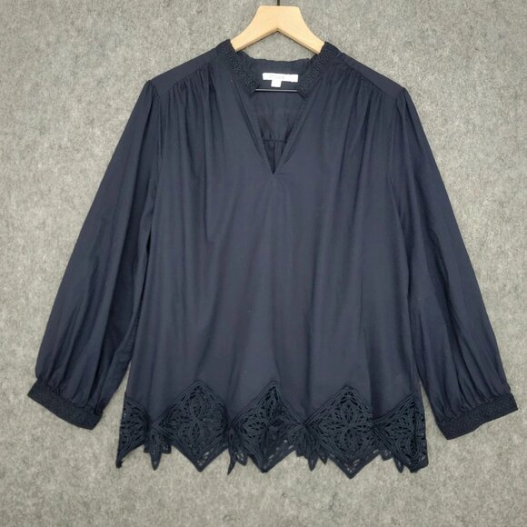 Chico's Tops - Chicos Blouse Womens 2 US 12 Long Sleeve Embroidered Lace Boho Top Shirt